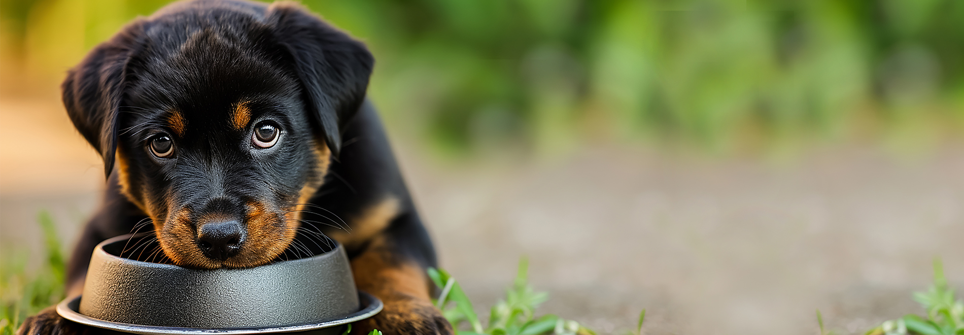 Hundefutter Hundefutter - Welpe am Futternapf