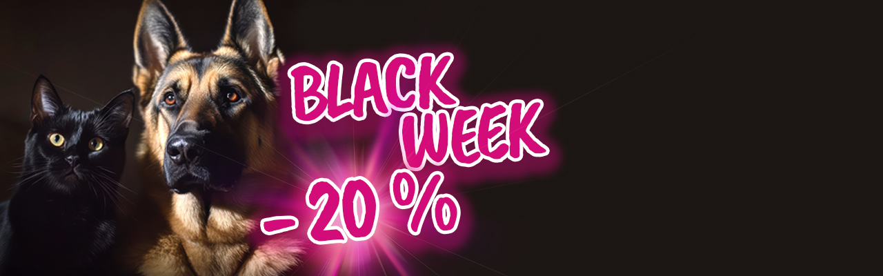 Black Week 20% Rabatt mit Katze und Hund