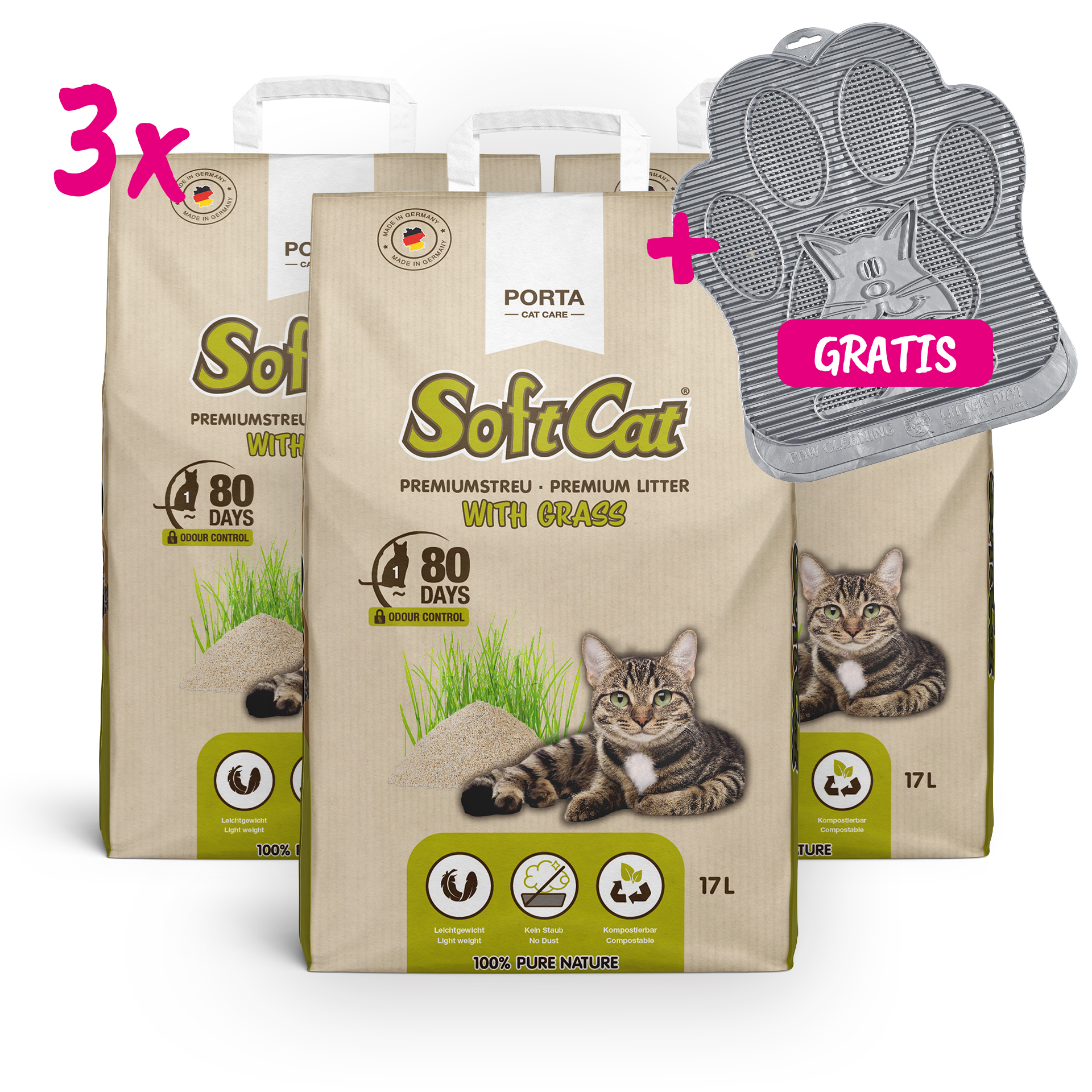 46096_SoftCat_3erpack SoftCat Grass 3er Pack mit Matte